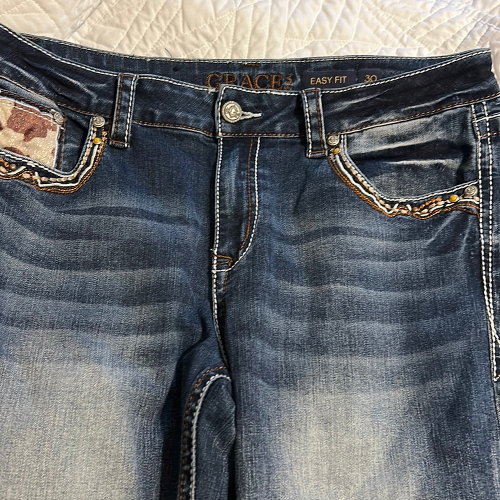 🐮GRACE IN LA’S NEW MOO PRINT BOOTCUT JEANS AT DUSTY DIAMONDS size 30x34